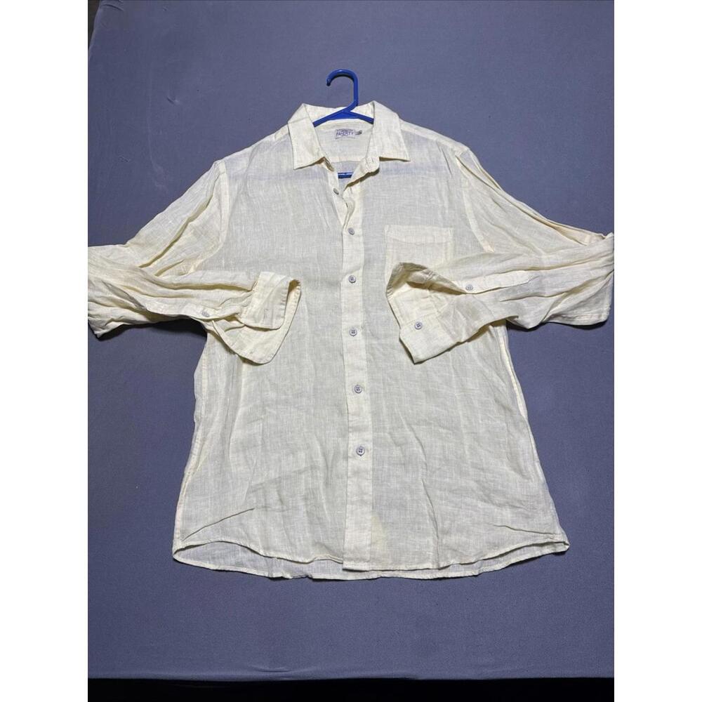 Faherty 100% Linen Button Up Shirt Yellow Long Sleeve Men’s Size M Preppy
